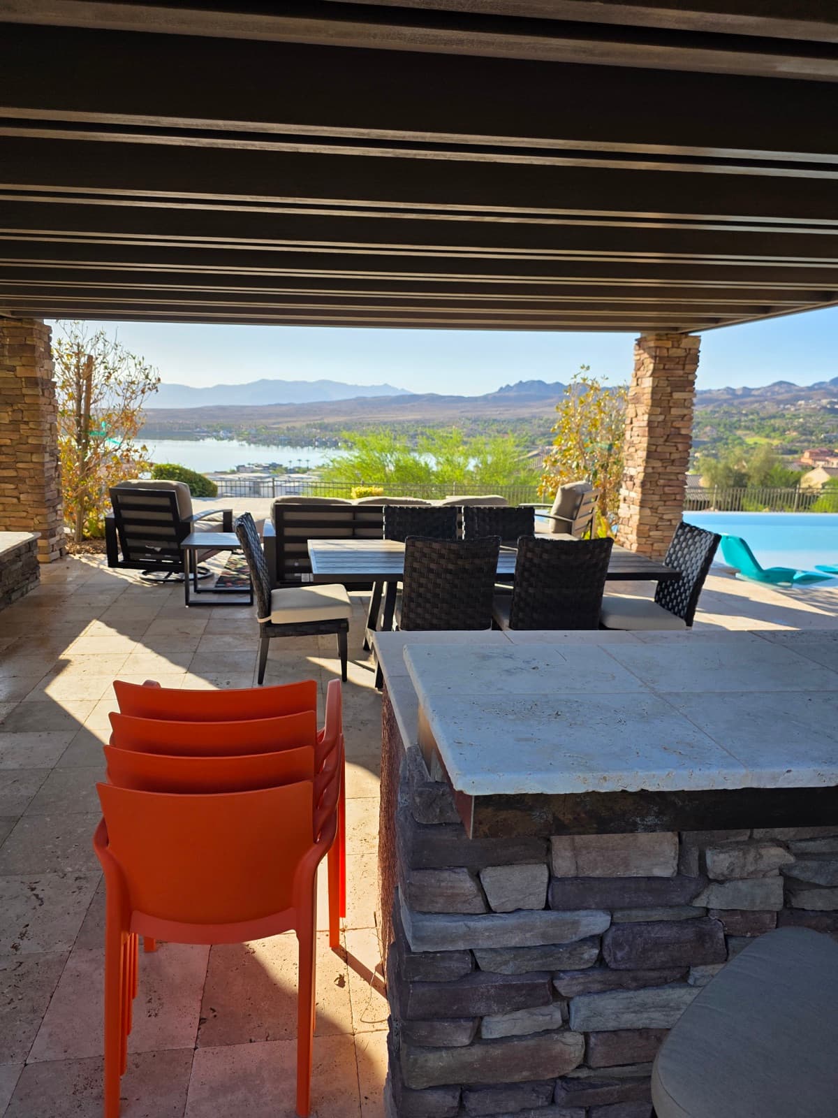 Covered patio overlooking Lake Las Vegas